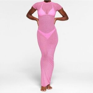 SKIMS SWIM mesh rhinestone coverup pink Maxi Dress